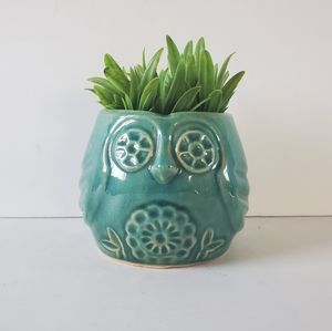 Vintage Owl Planter Vintage owl Vase blue pottery
